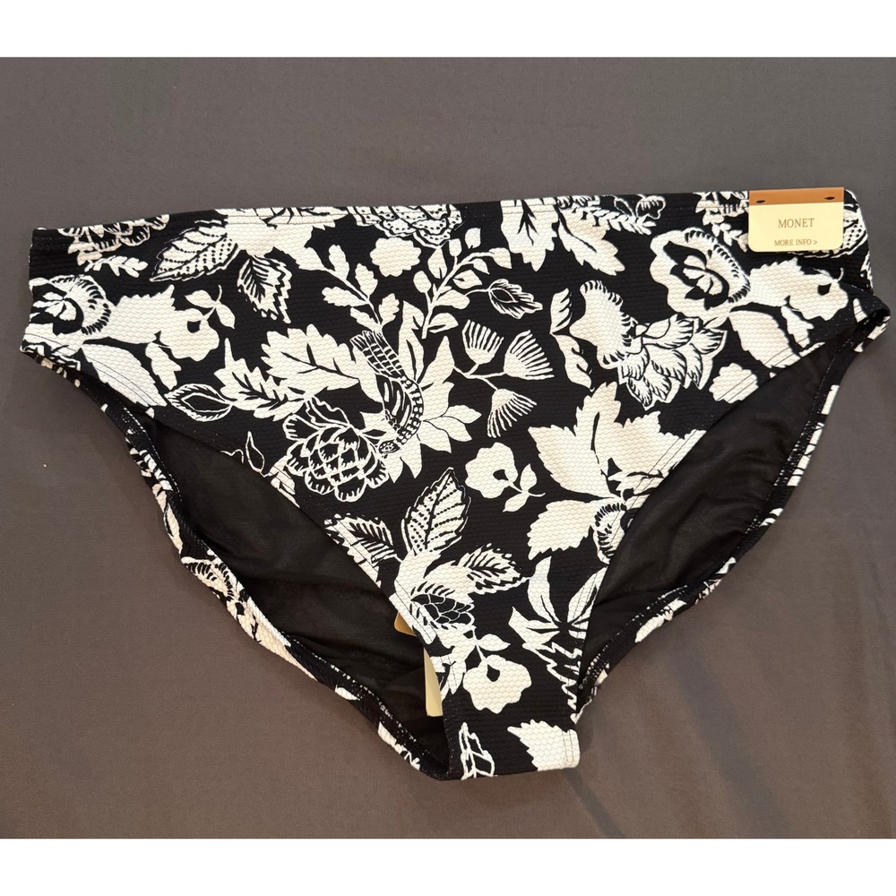 Artesands Monet Mid Rise Swim Pant Black White Floral Bikini Bottom US 14 NWT